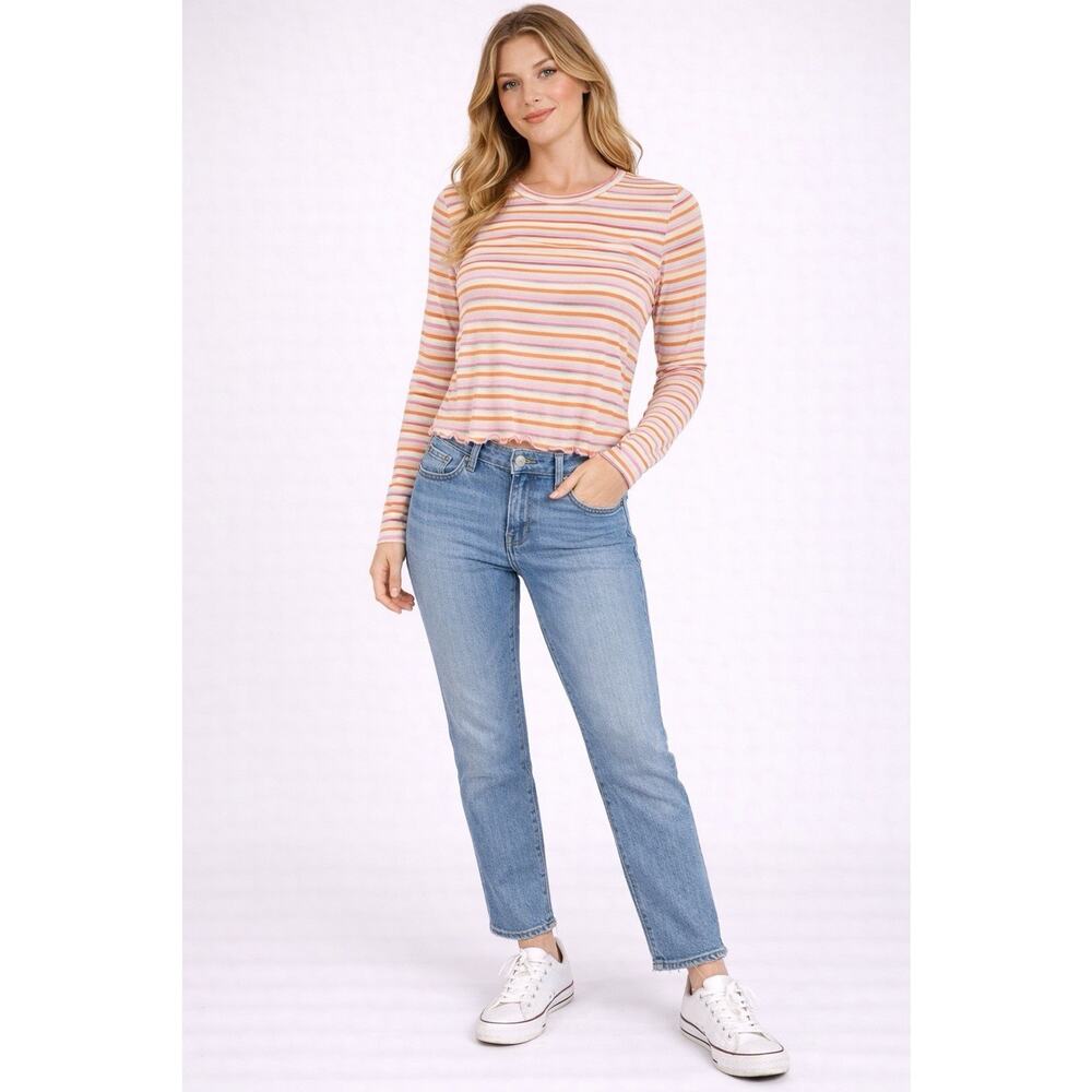 Madewell Ruffle Hem Stripe Top Women’s Small Multicolor Cotton Long Sleeve Shirt